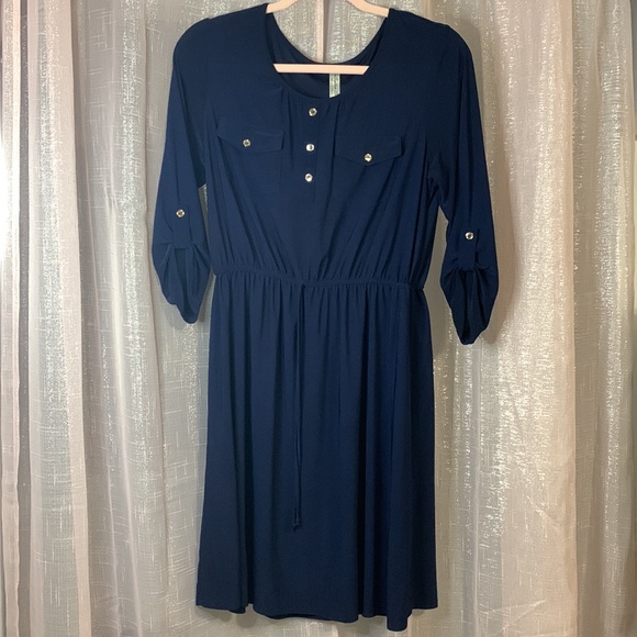 PerSeption Concept Dresses & Skirts - PerSeption Concept dark blue Blouse Tie Waist Dress